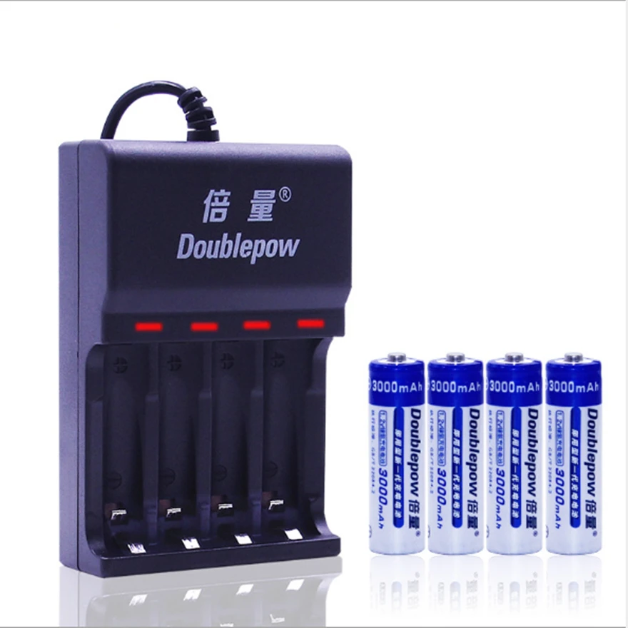 

4PCS large capacity 1.2v 3000mAh AA rechargeable battery Ni-MH rechargeable battery + 4-slot USB smart fast charging charger