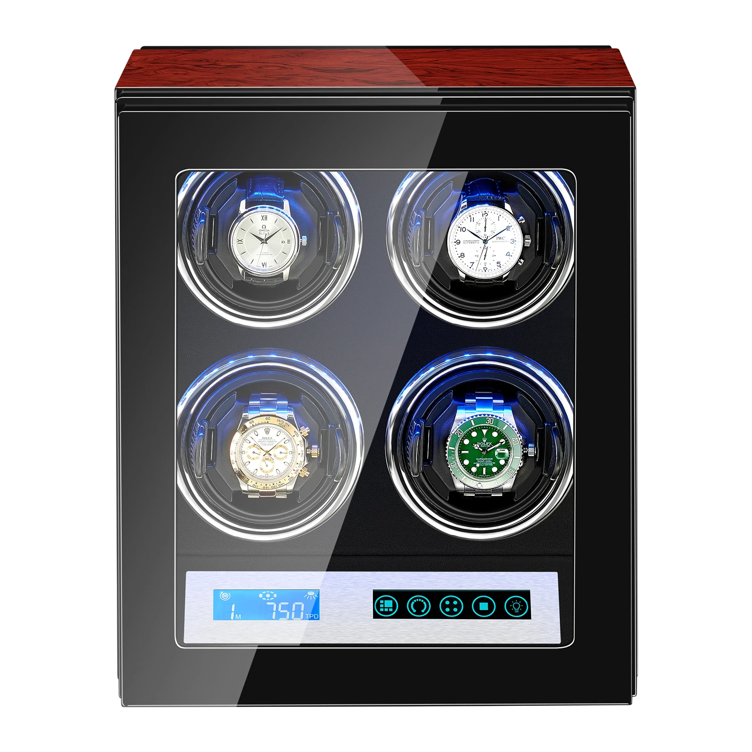 

AAA Quality 5 Modes Rosewood Watch Winder with Quiet Japanese Mabuchi Motor 4+0 Storage Ultra-quiet Japanese motor with LED