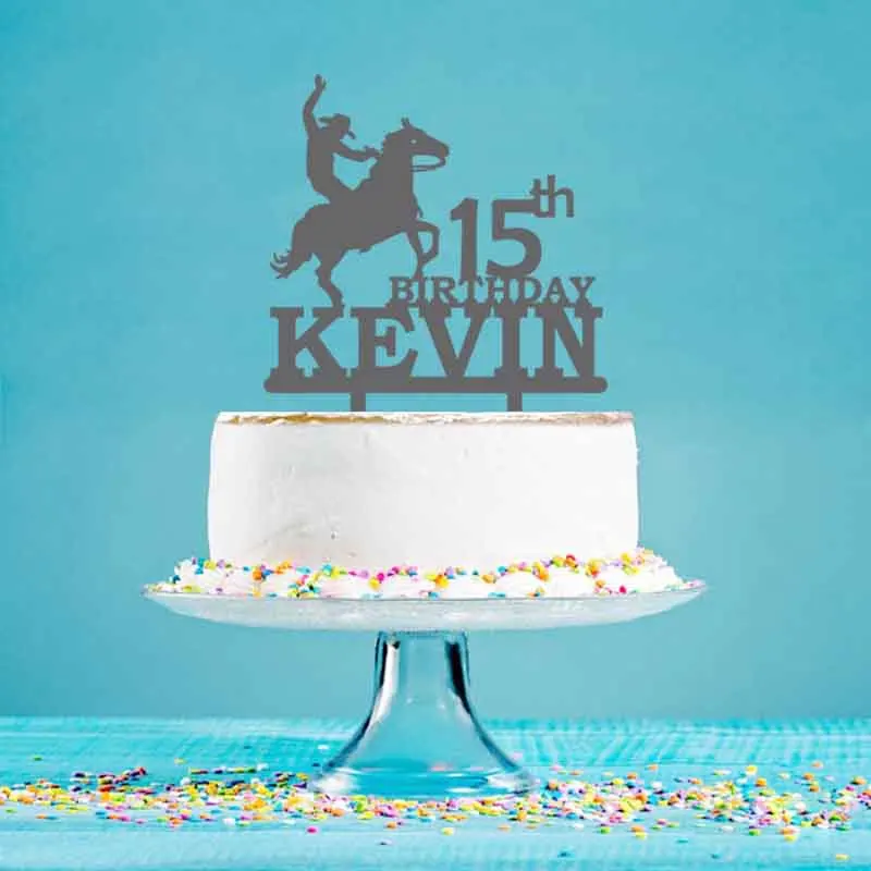 Personalized Birthday Cake Topper Custom Name Age Cowboy Riding Horse Cake Topper For Birthday Party Cake Decoration