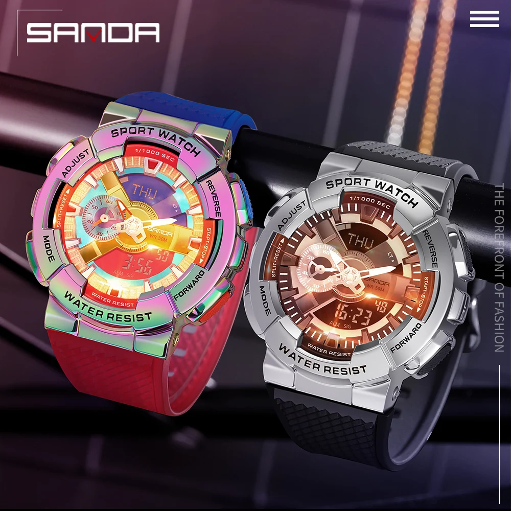 Sanda męski zegarek cyfrowy G Style sport wodoodporny Shock Military Premium zegarki magiczny kolor fajny luksusowy zegarek na rękę Relojes 9004