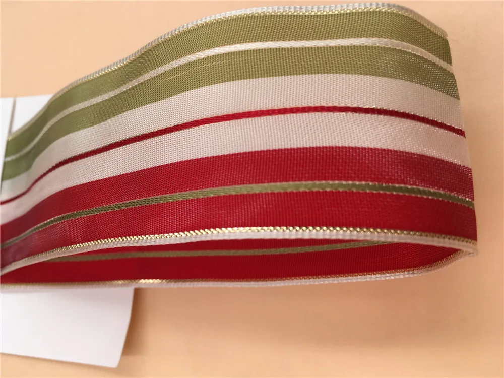 38MM 25yards Wired Edge Multicolor Stripe Fita de tafetá para Festival Decoração de Natal Ano Novo Envolvimento do Presente N1114