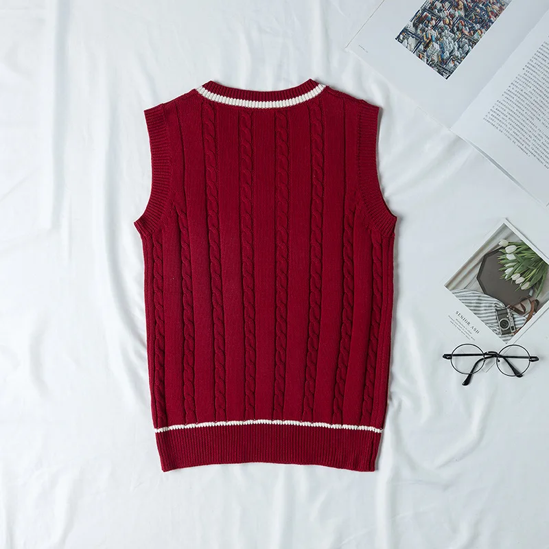 New Spring Autumn Men's Women's Sleeveless Stripes Knit Vests Pullovers V Neck Sweaters For JK School Uniform Student Clothes