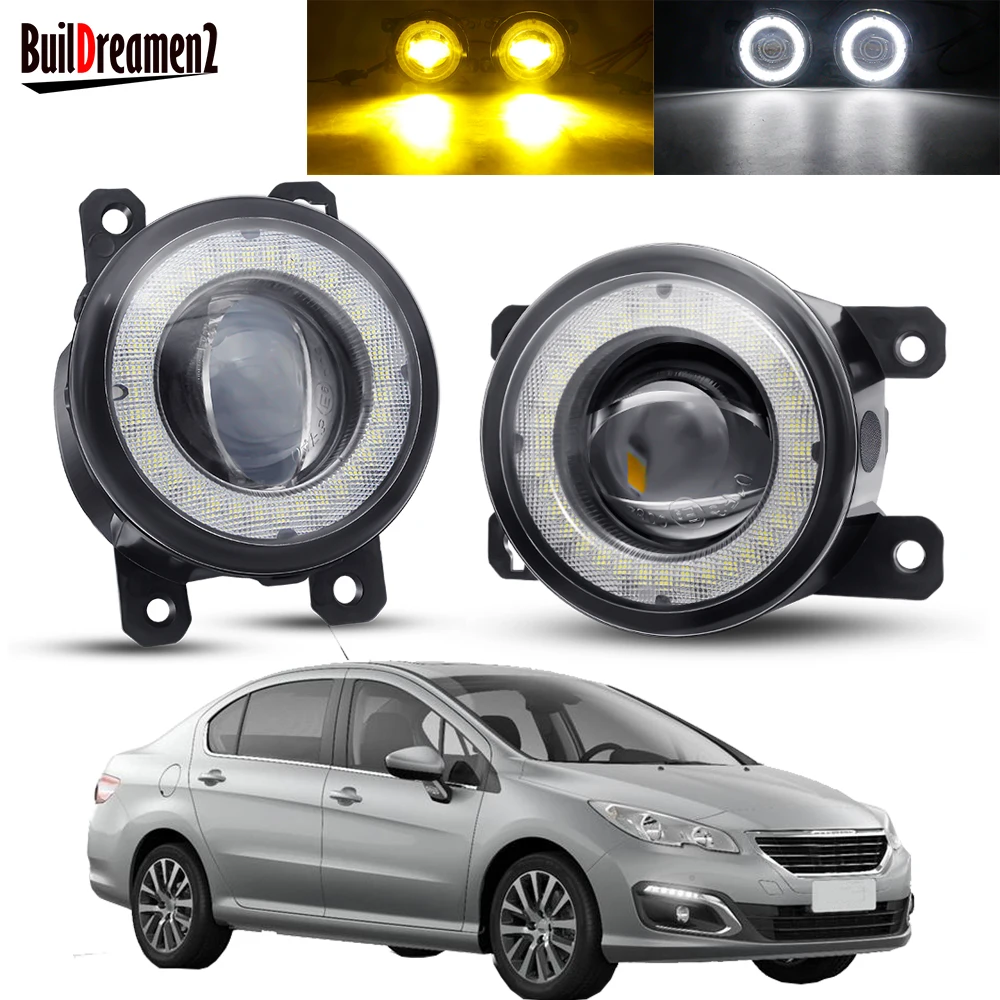 2 X Angel Eye Fog Light Assembly For Peugeot 408 2017 2018 Car Front Bumper LED Lens Fog Daytime Running Lamp DRL 30W 3000LM 12V