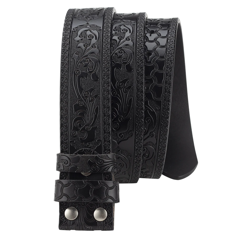 No Buckle Vintage Embossed Belts for Men Cowboy Clothing Accessories Split Leather