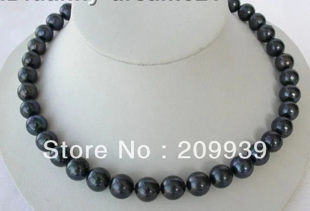 9-10mm round Tahiti-black freshwater cultured pearls necklace 17