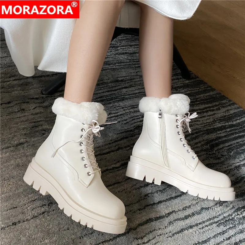 

MORAZORA 2022 Hot Sale Ankle Boots Women Thick Bottom Winter Shoes Lace Up Zip Casual Fashion Genuine Leather Snow Boots Women