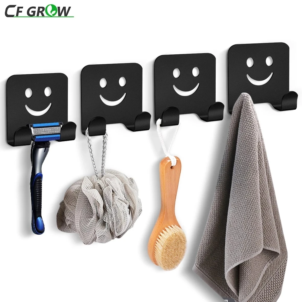 Self-Adhesive Wall Hooks，Smile Towel Coat Double-Hook with Strong Glue for Kitchen Door Cabinet Bathroom & Ceiling Hanger