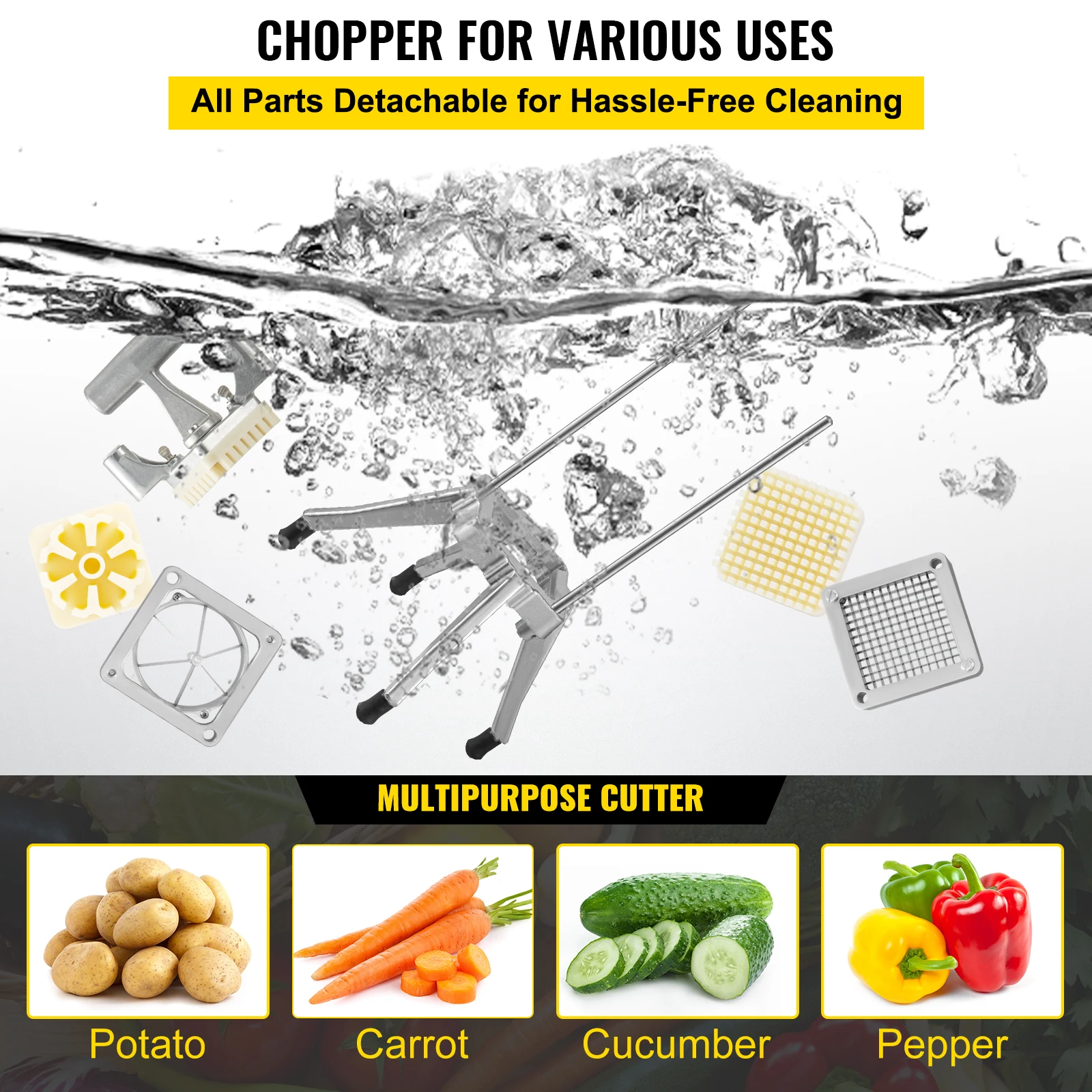 VEVOR خضروات تجارية الفاكهة المروحية المقامر 4 شفرات من الحديد الصلب دليل البصل أداة تقطيع الطماطم مطعم الفرنسية فراي القاطع