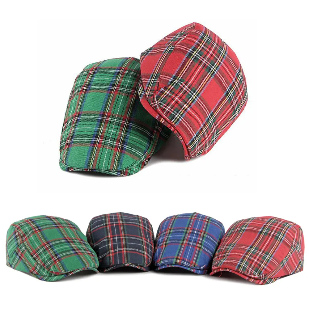 Fashion Fine Stripe Lattice Berets Hat Women Men Spring Summer Plaid Visors Red Green Blue Duckbill Herringbone Flat Cap Unisex