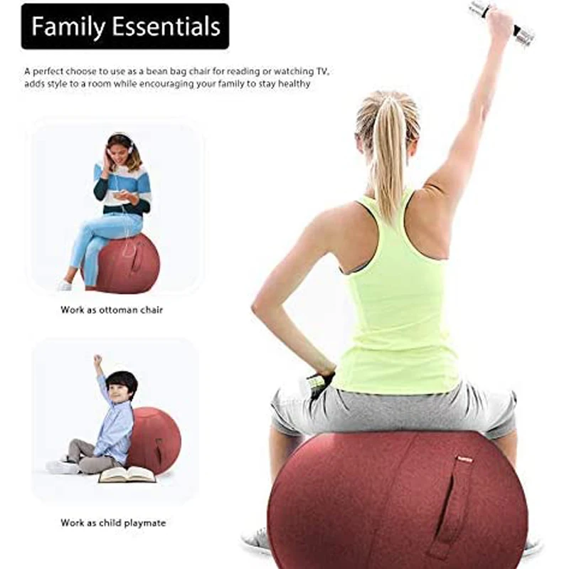 Premium Quality Self-Standing Yoga Ball with Handle and Cover Home Office Seating Chair Exercise Ball for Yoga Stretching Gym