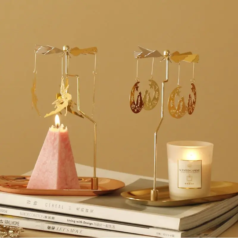 Castiçal giratório romântico, suporte de velas de metal, decoração de festa em casa, presente, dropship