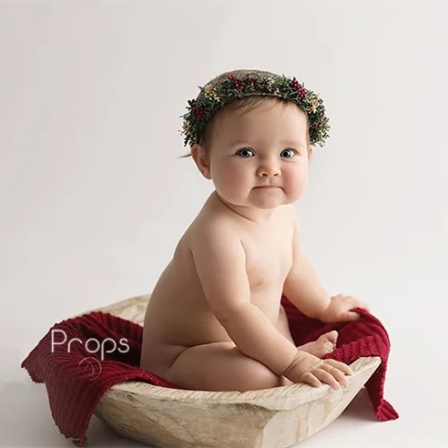 Diademas de Navidad con pequeñas bolas rojas, Serie de flores secas reales, adornos para el pelo para fotos de recién nacidos, accesorios para