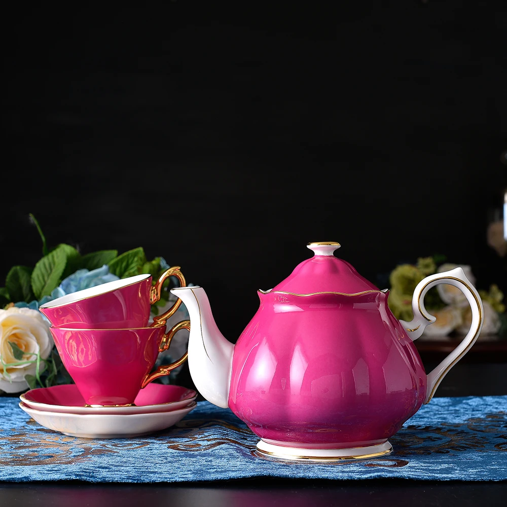 

Bone China Gold Rim Pumpkin Shape Porcelain Tea Sets with Teapot Beautiful Sunflower Ceramic Coffee Pot