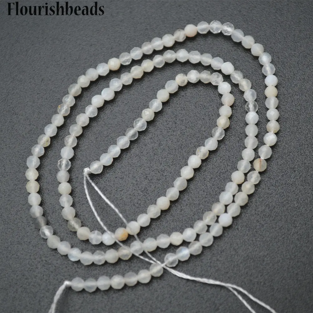 3mm Diamond Cutting Natural White Moonstone Faceted Stone Round Loose Beads