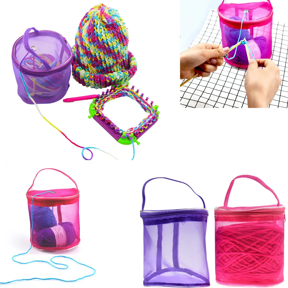 New Portable Wire Mesh Weaving Round Bags Wool Storage Bag Yarn Crochet Storage Organizer Knitting Baskets Lightweight