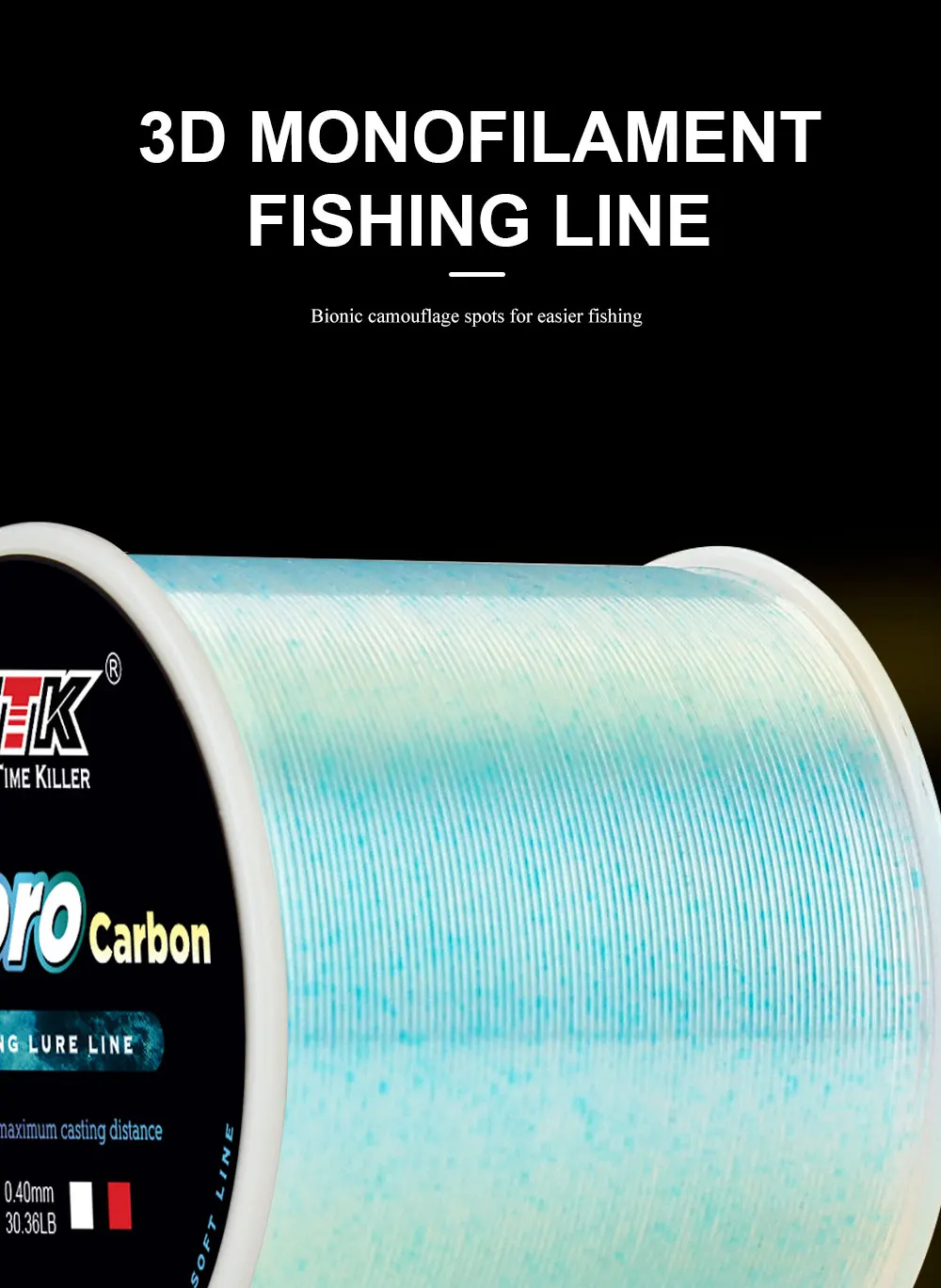 FTK Angelschnur 300m Unsichtbare Gefleckte Karpfen-Fluorocarbon-Schnur 0,20mm-0,50mm 4,13LB-34,32LB Extrem Starke Gefleckte Schnur Sinkend – Detail 11