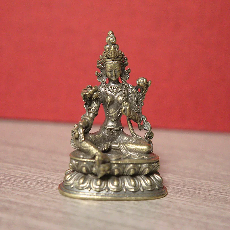 Brass Green Tara Small Statue Tantric Buddha Figurines Miniatures Buddhism Buddhist Figure Desktop Enshrine Ornaments Home Decor