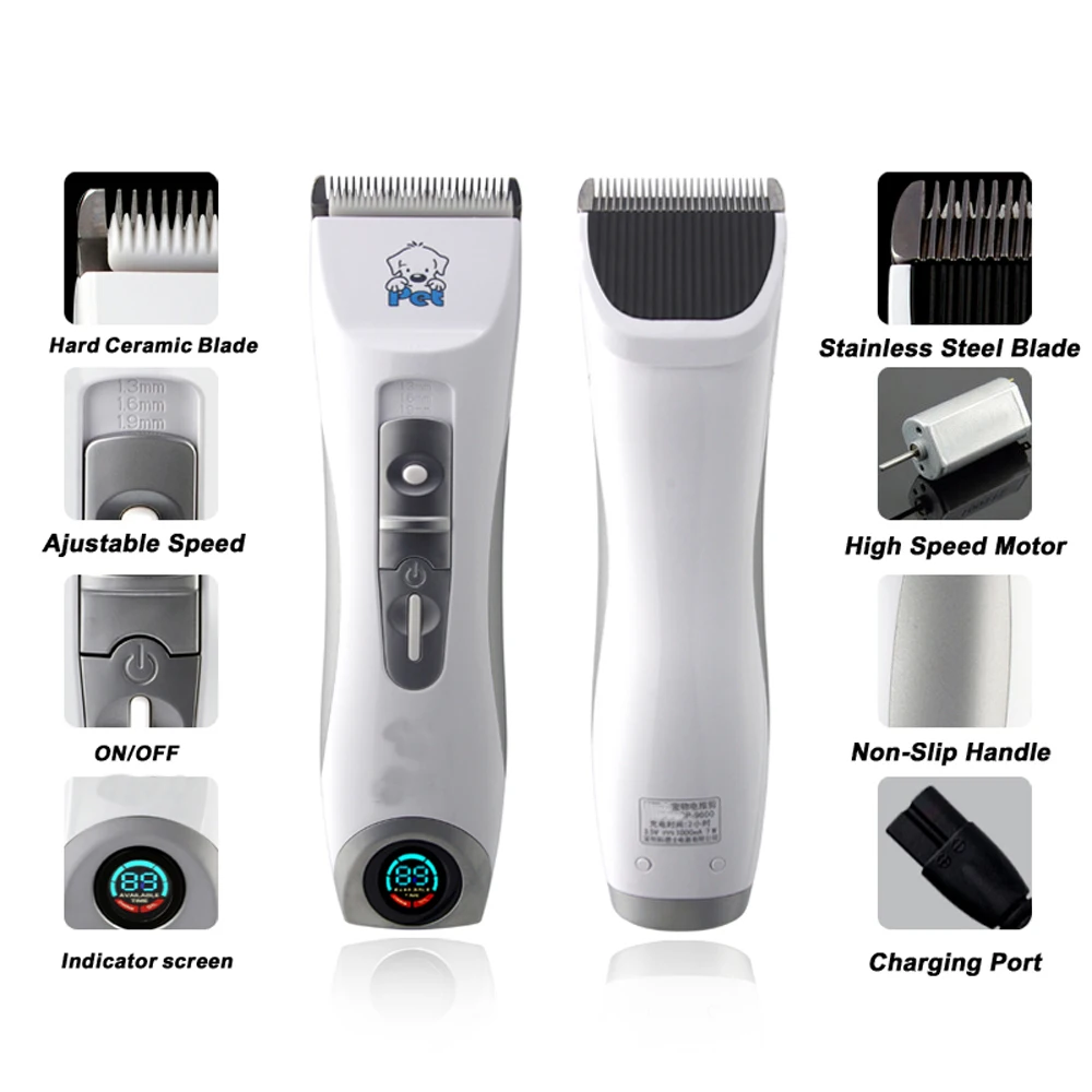 LCD Display Professional CP9600 Pet Electric Shaver Dog Cat Trimmer Grooming Haircut Machine Silver Rechargeable Dog Clipper