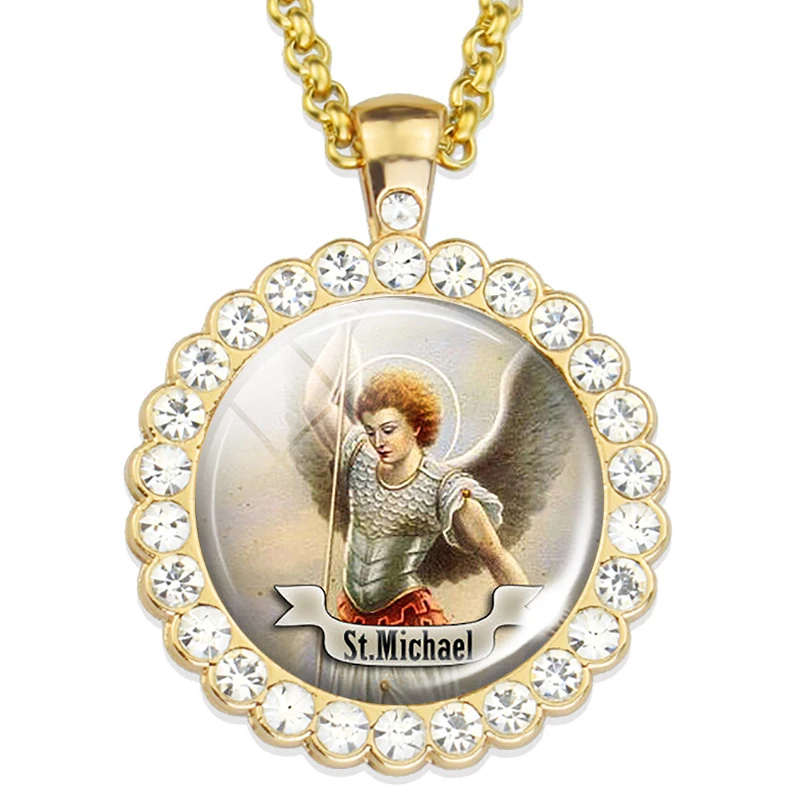 Christian 12 Saint Jewelry St Therese St. Michael Glass Cabochon Necklace St Anthony Necklaces for Christians Gift