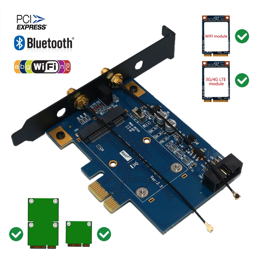 PCI-E WiFi Adapter PCIE Wifi Bluetooth Adapter Mini PCI Express to PCIE X1 Network Card for Mini PCI E Wifi 3G/4G/LTE + SIM Slot