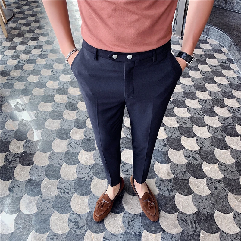 

Style Ankle British Pants Men's Social Trousers Office Pantalon Costume Homme 2020 Spring Men Dress Pants Slim Fit Trousers Men