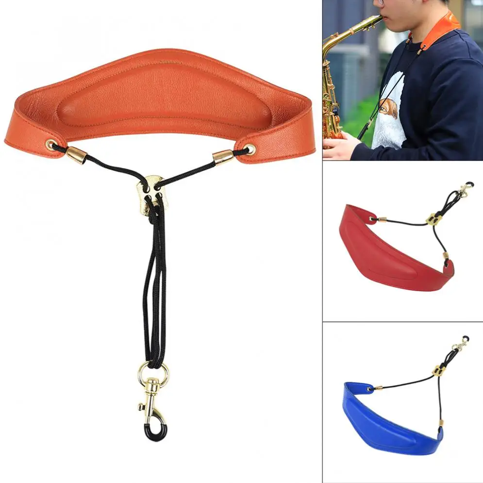 

Leather Adjustable Saxophone Neck Strap with Brass Steel Hook Add Cotton Strap for Saxophone 3 Colors