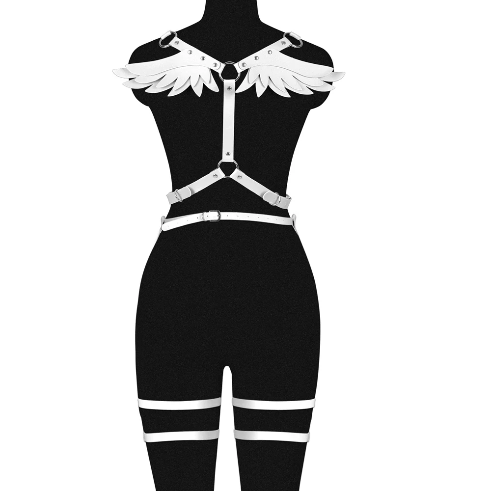 Sexy Harness Fashion Angel Wings Leather Goth Punk Suspender Erotic Lingerie Set Pole Dance Rave Body Garter Stockings Belt