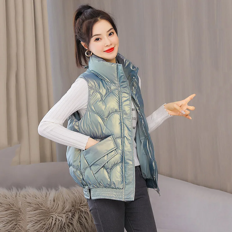 Short Women Sleeveless Vest 2023 Winter Warm Down Cotton Padded jacket Female Veats Zipper Bread Coats Lady Waistcoat Clothing