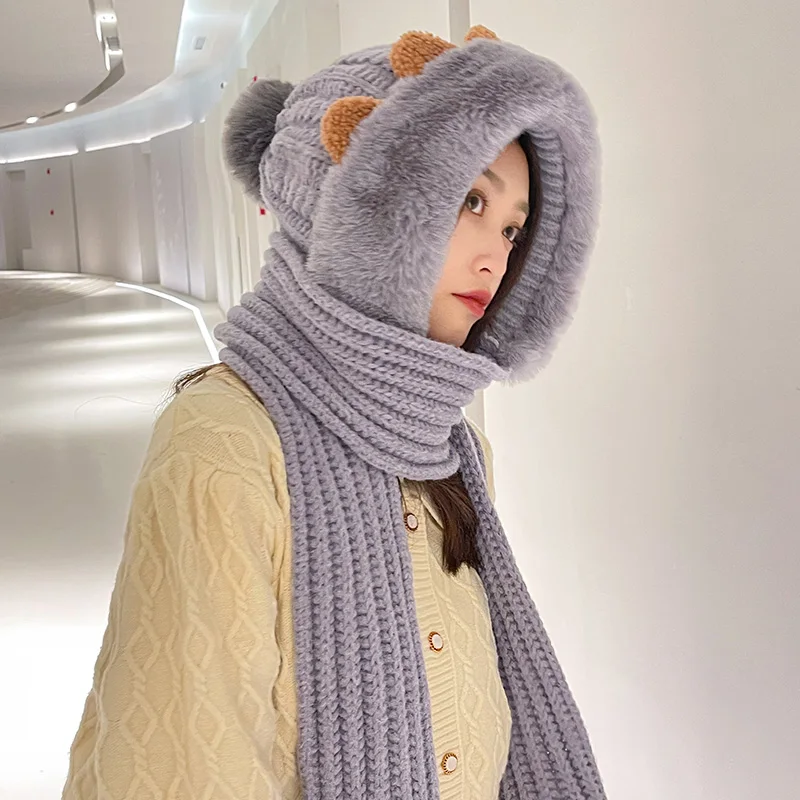 Bonnet tricoté à capuche tout-en-un pour femme, chapeau en laine, chaud, de rue, à la mode, nouvelle collection automne et hiver 2022