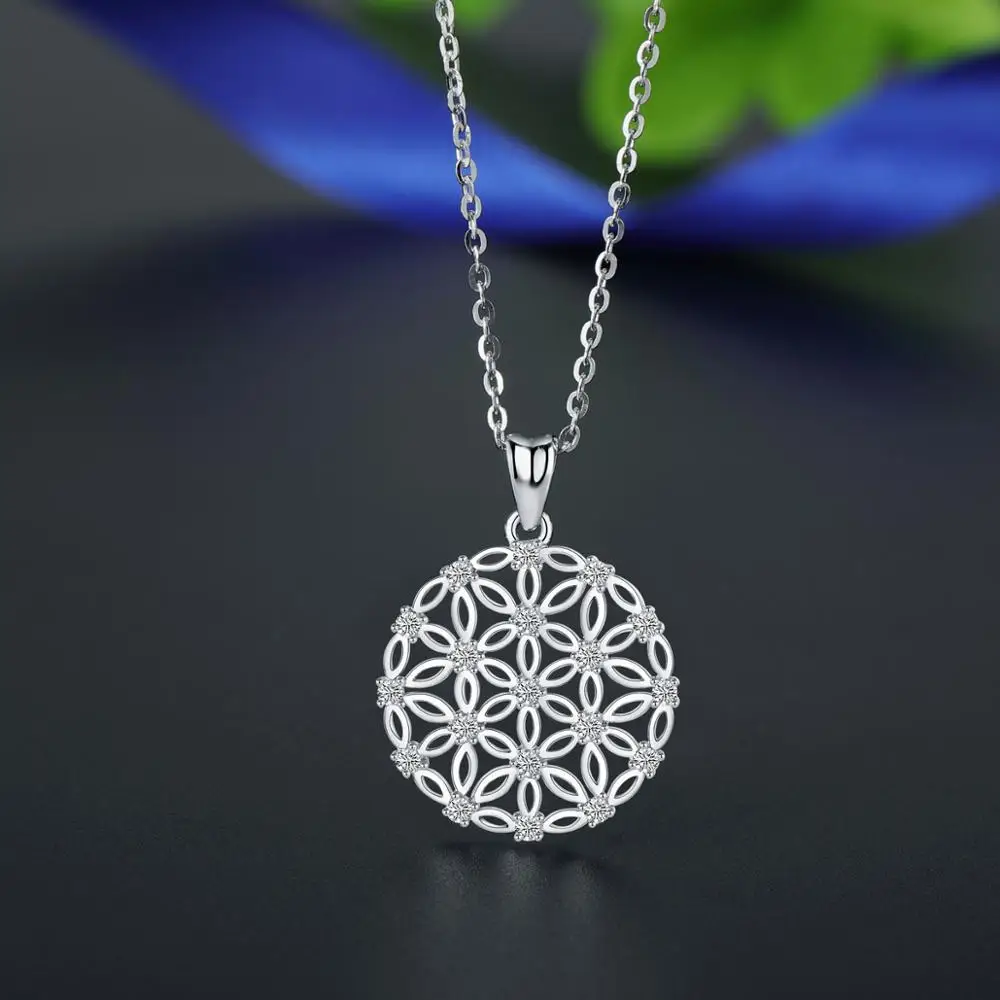 Eudora Sterling Silver Flower Of Life Pendant Necklace with Free Box Elegant Jewelry for Women Romantic Gift /Dropshpping D493