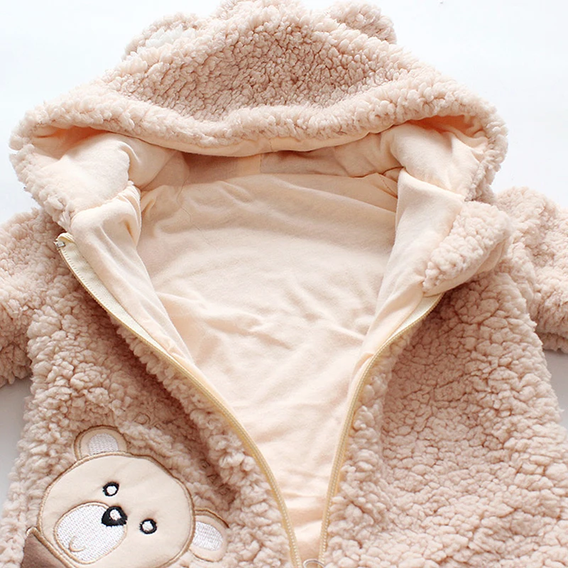 Cute Little Bear Baby Romper Infant Girl Jumpsuit Comfortable Warm Hooded Zipper Kids Boys Romper 0-2 Year Baby Crawling Clothes