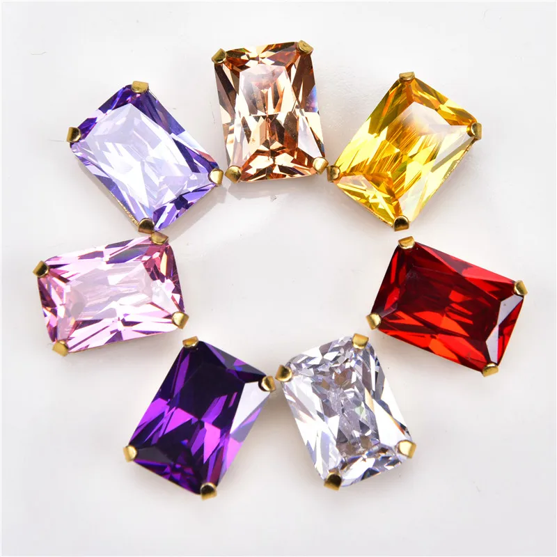 Zircon 10*14Mm Rectangle 5Pcs/Pack Super Flash 5A Diamond Gold Base Sew On Claw Rhinestone DIY Apparel Accessories Free Shipping