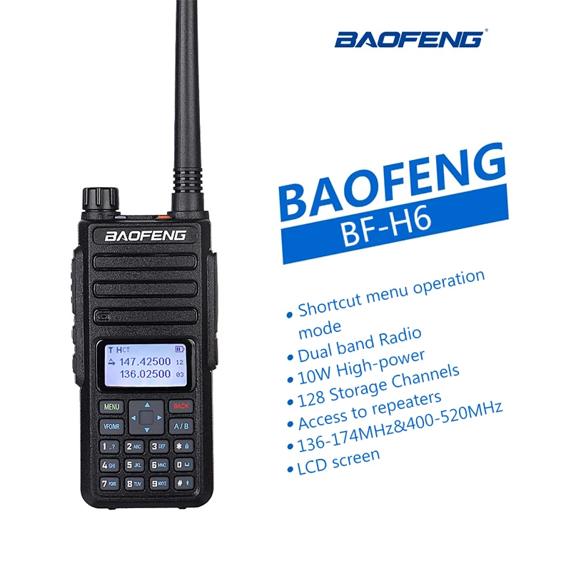 Imagem -02 - Walkie Talkie 10km 10w Radios de Radiotransmissão Transceptor hf 136174 Transmissor 400520mhz 2200mah Rádio Bidirecional Banda Dupla Baofeng-bf-h6