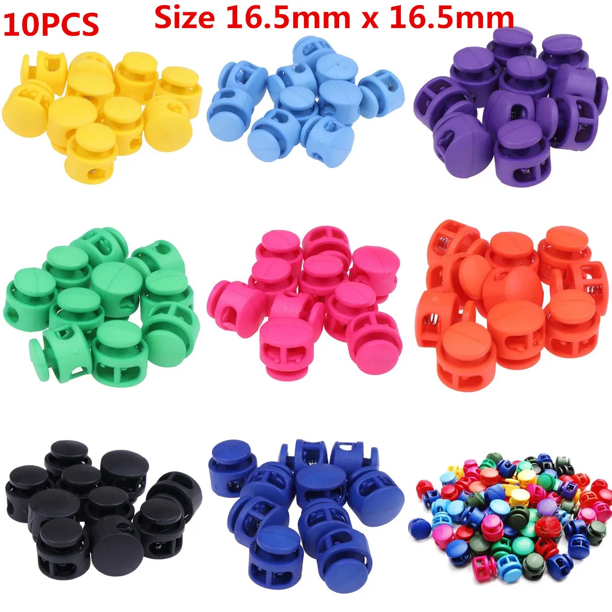 10pcs Plastic Paracord Cord Lock Clamp 2 Hole Toggle Clip Stopper Shoelace Cord Buckles Bag Parts Accessories 16.5 x 16.5mm