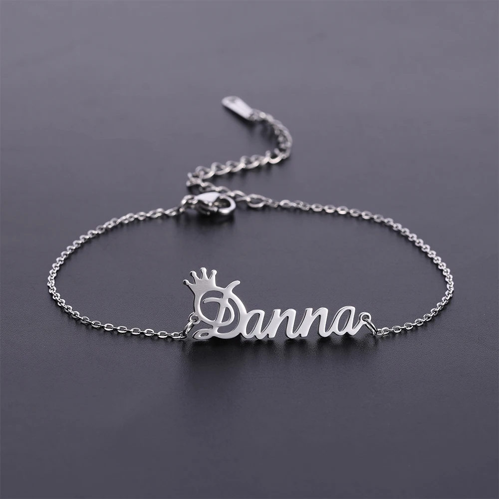 Sipuris Custom Name Bracelets With Crown For Women Girl Stainless Steel Customized Personalized Unique Bracelet Jewelry Children