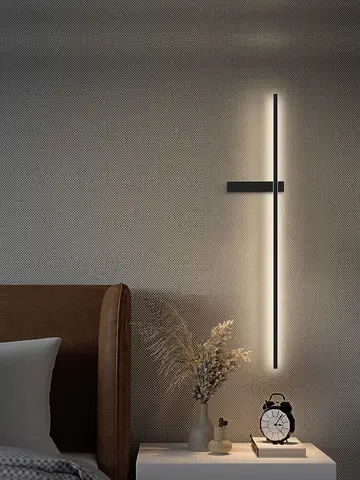 Lámpara de pared de tira larga negra, lámpara de noche para dormitorio, lámpara de pared minimalista moderna, luz de pared de línea de fondo de TV para sala de estar