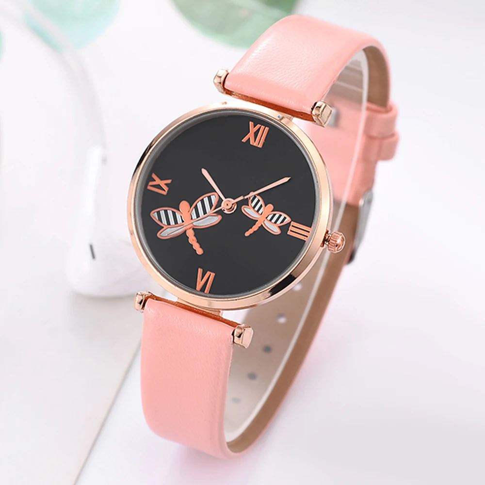 

Beautiful Exquisite Dragonfly Watches Women Small Watches Casual Leather Band Quartz Wristwatches reloj mujer relogio feminino