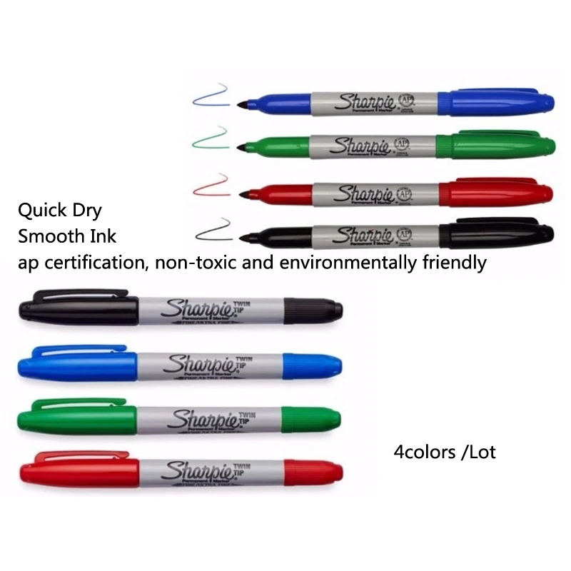 4colors/Lot Sharpie Permanent Marker Pen Twin Tip Fine Markers Quick Dry Ink Smooth Writing Cd Marker Pennarello