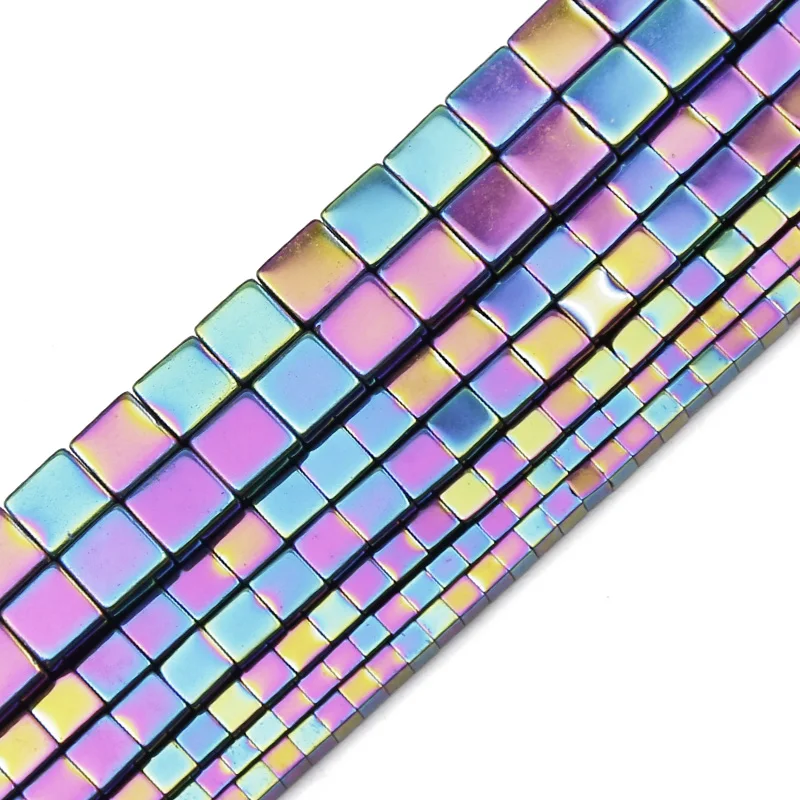 YHBZRET Multicolored Hematite Natural Stone Square Cube Loose Spacer Beads for Jewelry Making Diy Necklace Bracelet 2/3/4/6mm