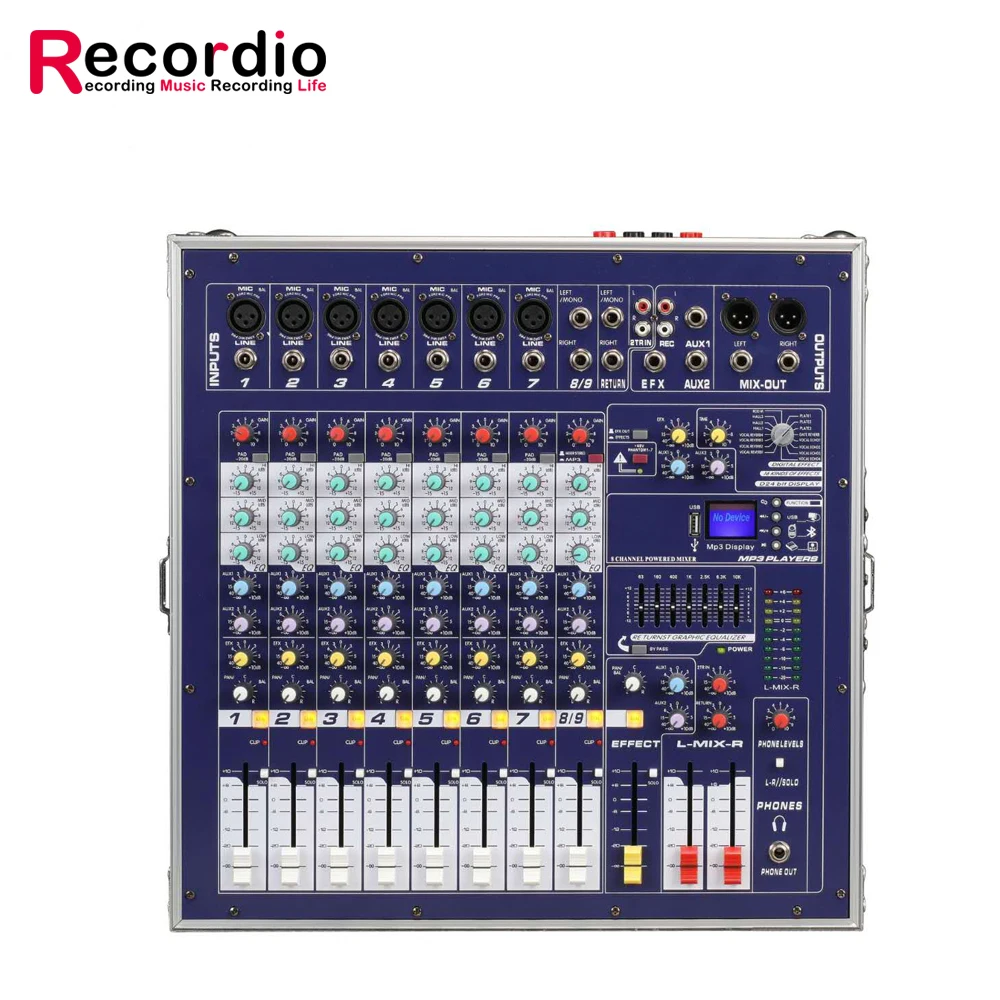 GAX-960E DJ Mixer 8 Channel USB Blueteeth Mixing Console High Power Audio Stage Equipment 48V Phantom Power DSP Digital Effects