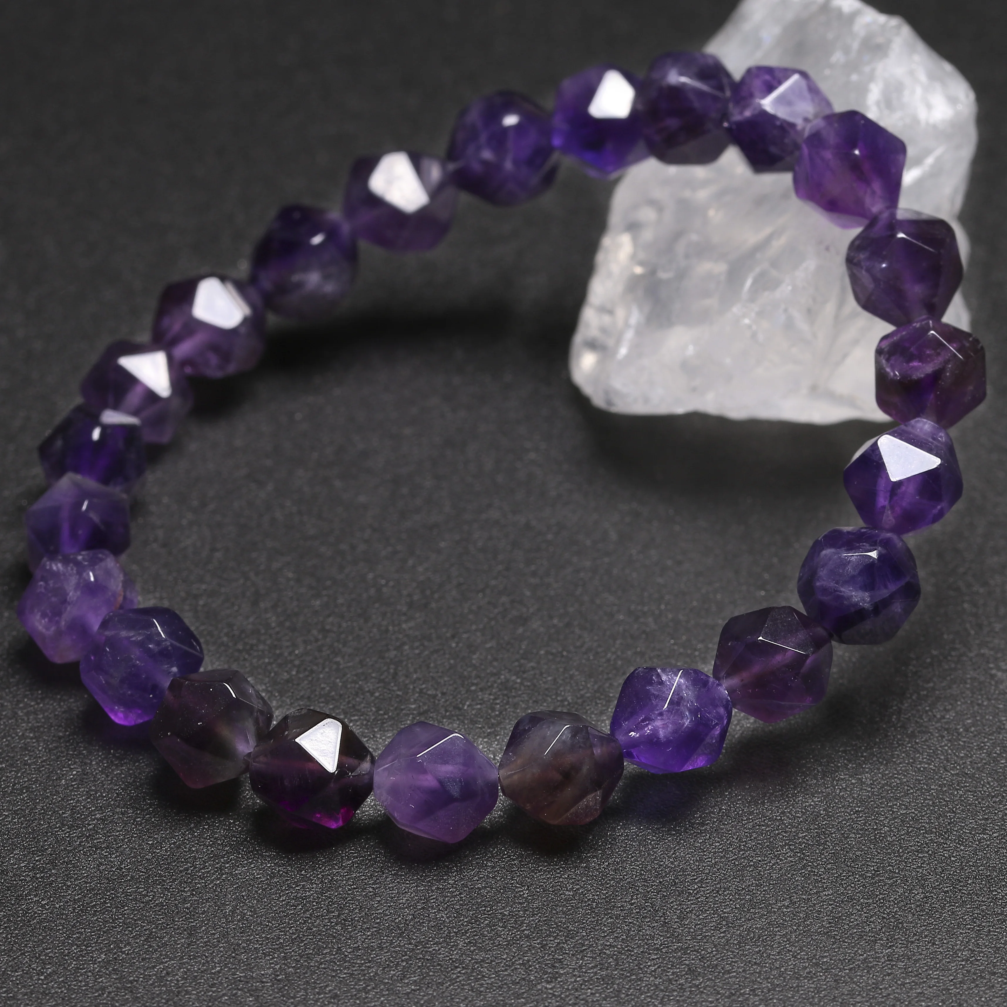 Women Bracelets Natural Amethyst Bracelet Cut Surface Couple Natural Stone Bracelet