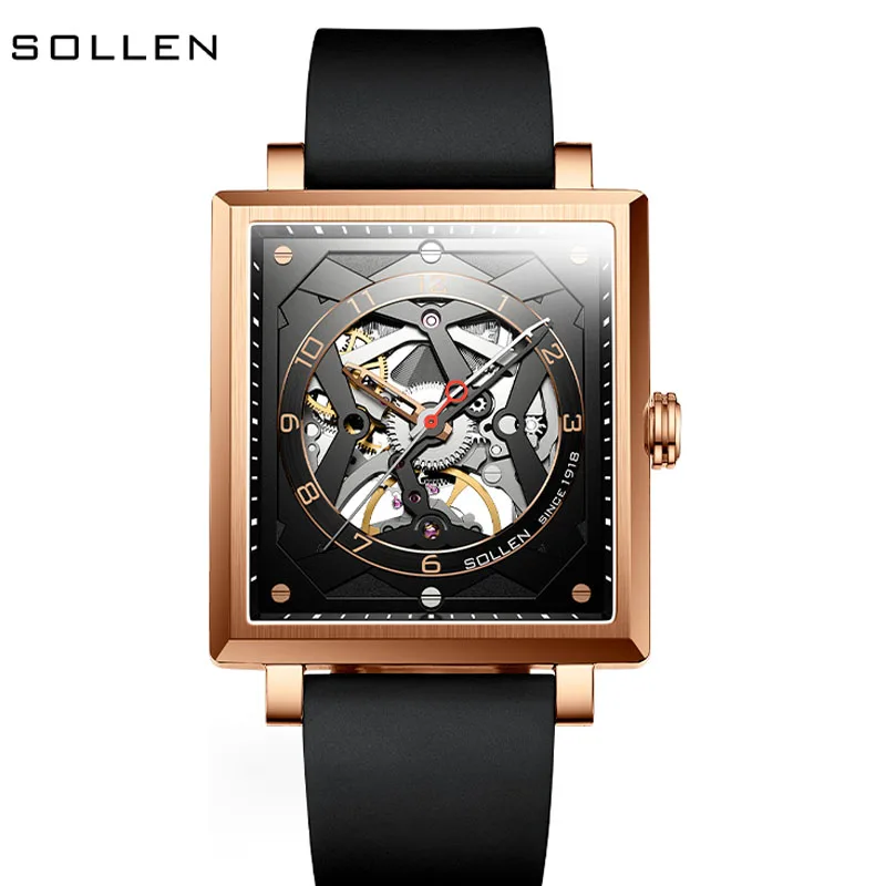 Switzerland Luxury Brand SOLLEN Seagull Automatic Mechanical Men's Watches Sapphire Luminous Waterproof Skeleton Clock SL205