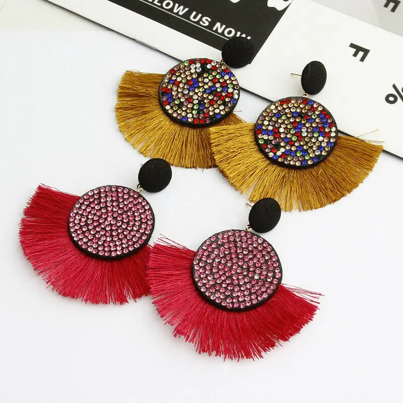 CiNily Delicate Multicolor Zircon Gold Earrings For Women Wedding Party Tassel Fan Shape Dangle Earrings Fashion Jewelry Gifts