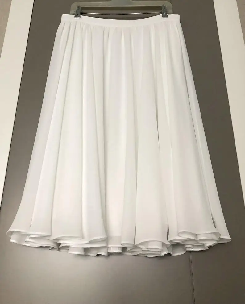 Chiffon Ruffles Skirts Midi-dress Stretch Waist White A-Line Skirt Casual Pleated for Temperament Woman Wedding Formal Skirts