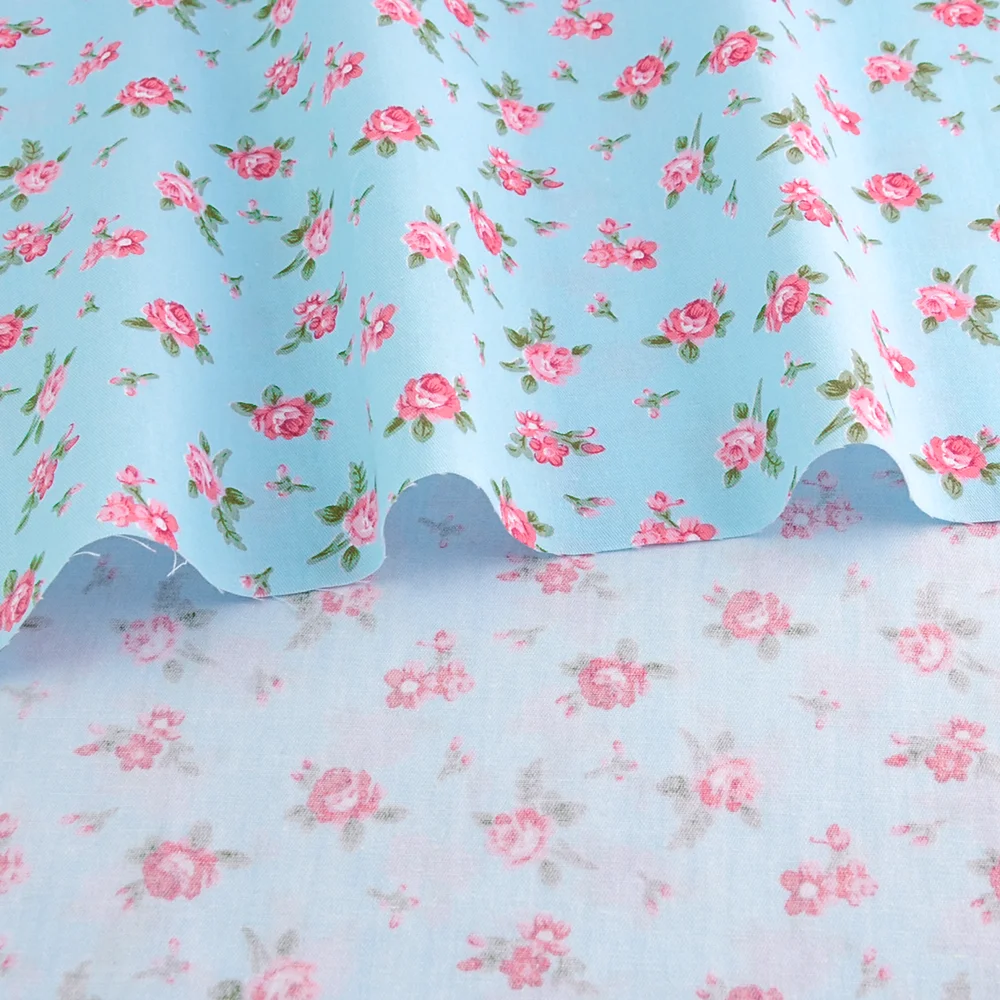 Light Blue Floral Cotton Fabric Patchwork Quilting Sewing Cloth Crafts Bedding Decoration Teramila Fabrics Home Textile Tissue