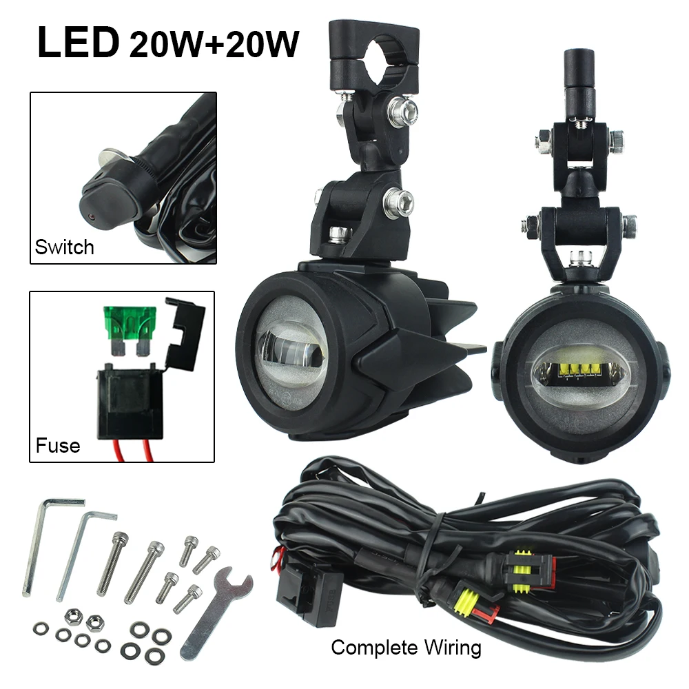 Motorcycle Auxiliary Lights 40W 6000K Spot Driving Fog Lamps for BMW R1200GS F800GS F700GS F650 K1600 Universal Fog Lights