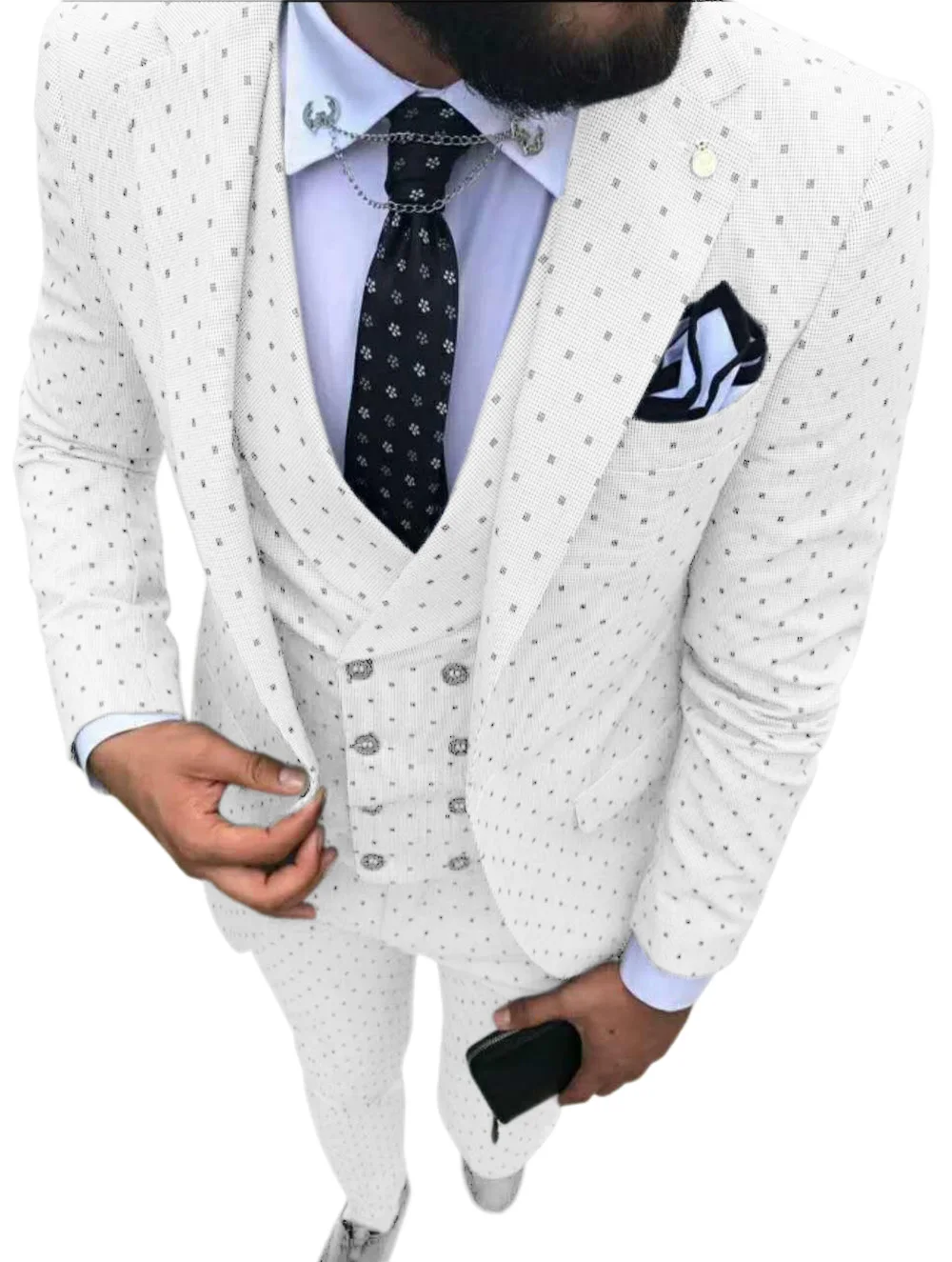 Mens suits Wave point Three Pieces Men Dress Suits Casual Commuter office business suits For Wedding(Blazer+Vest+Pants)