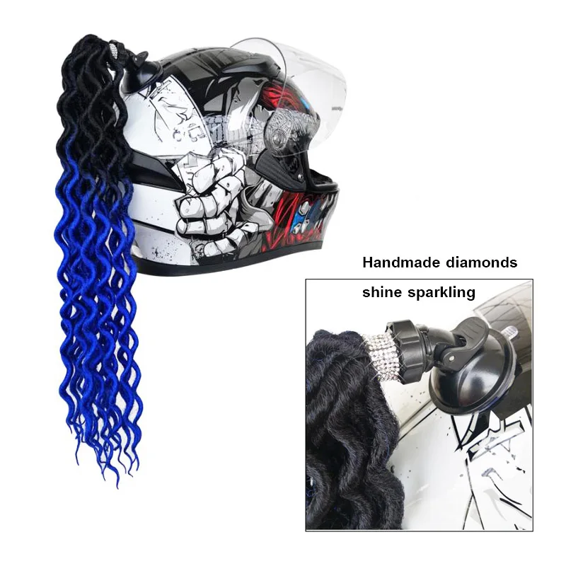 Motorcycle Helmet Braids Woman Wig Curly Dirty Braid Motorbike Helmet Decoration Sticker Ponytail With Sucker Cosplay Styling