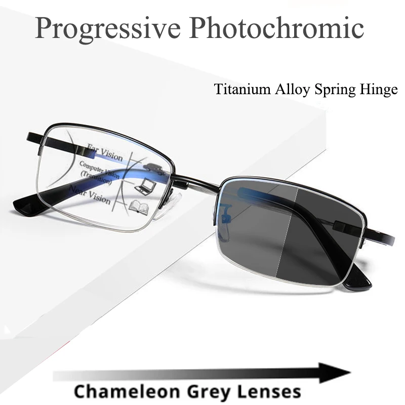 Multifokale Photochrome Progressive Lesebrille Männer Anti-Reflektierende Halbrahmen Brillen Hohe Qualität Nahe Weit Sicht Glas – Detail 1