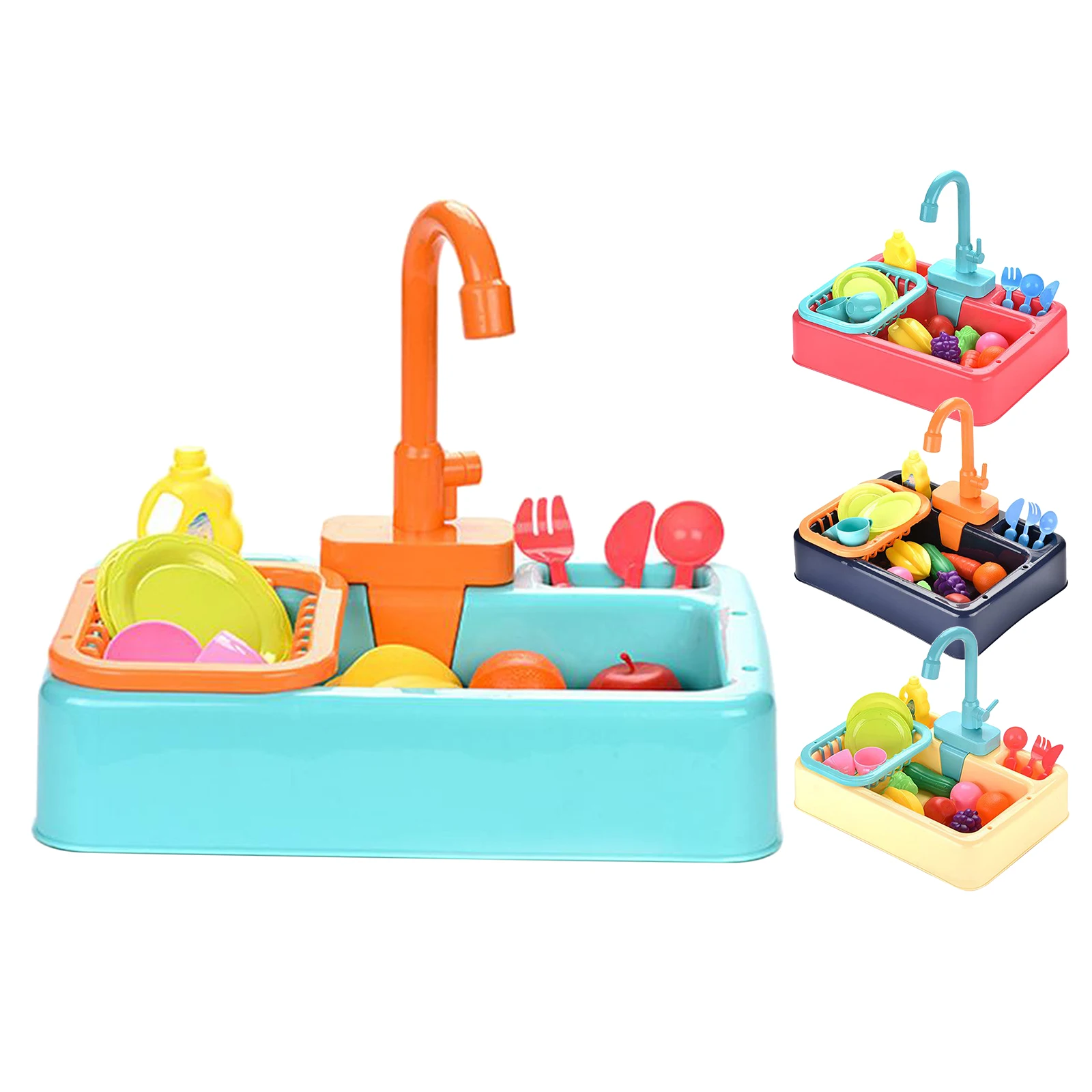 Kitchen Simulated Water Tap Play Sink Toys Electric Playing with Running Water Playfood & Working Faucet Kitchenware Role Play